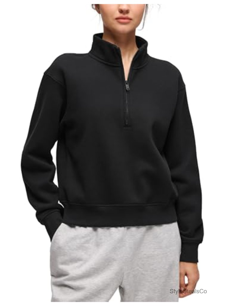 Cotton Fleece Half Zip Funnel Neck Sweatshirt With Pocket